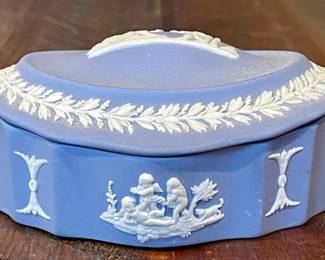 Jasperware Wedgwood Blue & White Covered Dish 
