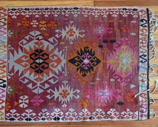Vintage Hand Knotted Multi Color Wool Killim 60" X 43" Rug (as Is)