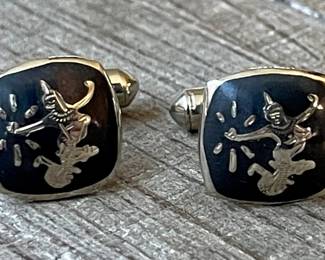 1940's Siam Sterling Silver And Enamel Cuff Links 