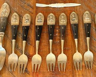 Thailand Siam Brass & Wood Forks & Master Knife 