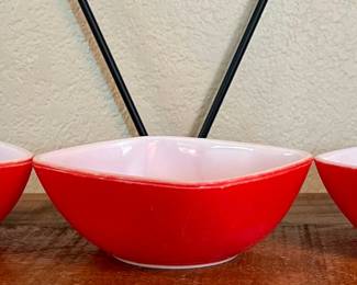 3 Vintage Red 12 Ounce Pyrex Serving Bowls 