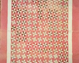 Antique Hand Stitched 8 Point Star Quilt - 68" X 58" (as Is) 