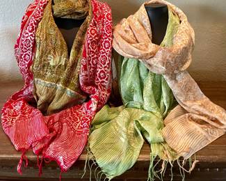 4 Vintage 100 Percent Silk Pattern Scarves 62" X 14" 