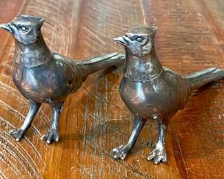 Vintage Pair Of Made In USA Silver Plate Pheasant Bird Containers