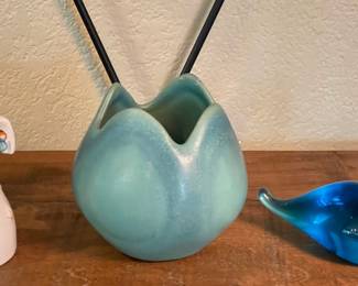 Nymolle Denmark Angel Candle Holder - Vintage Blue Handblown Glass Bird - Van Briggle Vase (as Is) 