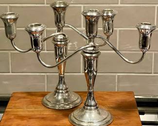 Schweitzer Silver CO 2 Sterling Silver Weighted Two Arm - 3 Candle Holder Candelabras Total Weight 1238 Grams 