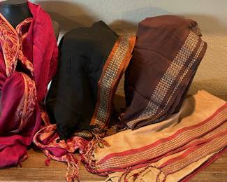 4 Assorted Blend Scarves With Woven Floral And Geometric Borders 