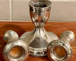 Sterling Weighted Candle Holder & 2 Sterling Silver Weighted Candle Holder Inserts - 350 Grams 