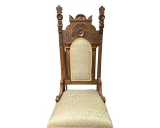 Antique Upholstered Carved Wood Chair.