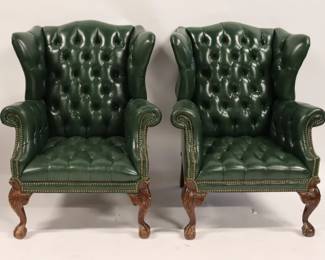 Lot 379 LEATHER WINGBACK CHAIRS