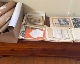 Cedar Blanket Chest/Paper Ephemera/North Carolina Duck Prints in Tubes