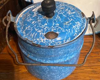 Blue and White Swirl Granite Ware Bucket
