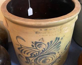 Cobalt Decorated Early 4 Gallon New York Stoneware Company Crock