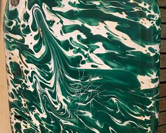 Green and White Enamelware pan