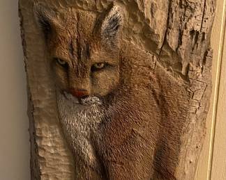 Carved Wooden Bobcat Wall Hanging