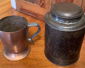 Copper Mug and Tinware Canister
