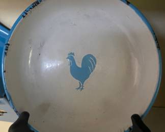 Blue and White Enamelware with Rooster