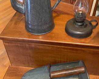 Coffee Pot, Scoop and Finger Lamp