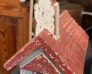 Primitive Wooden Figural Church Bird Feeder