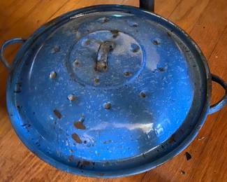 Lots of Blue and White Granite Ware Pots, Kitchen Items and Accessories