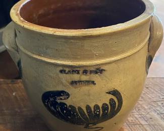 Early Clark & Fox Athens New York Cobalt Decorated Stoneware Pottery Cream Pot