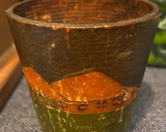 Unusual Carved Old Wooden Miniature Bucket or Scoop