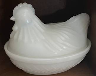 Milk Glass Hen on Nest