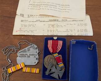 WW2 Dog Tag and Medal Grouping
