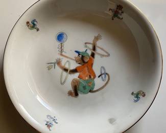 Czechoslovakian Made Monkey Themed Child's Bowl and Cup