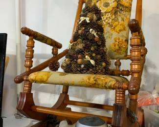 Antique rocker, camping supplies 