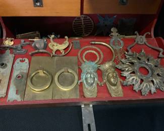Vintage brass and metal door trim, architectural trim work 