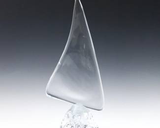A mid 20th century Lalique Crystal Sailboat sculpture.  Incised "Daum France" signature at base.  Minor wear.  16 3/4" high.