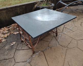 Hand crafted marble top table vintage sewing machine legs