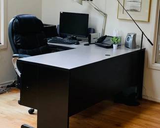 desk, lamps, art, clock