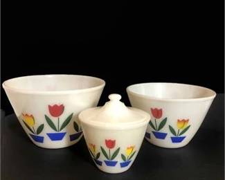 Vintage Fire King Tulips Nesting Bowls 