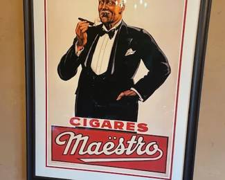 BELGIUM VINTAGE TOBACCO  1930'S FRAMED CIGAR POSTER 