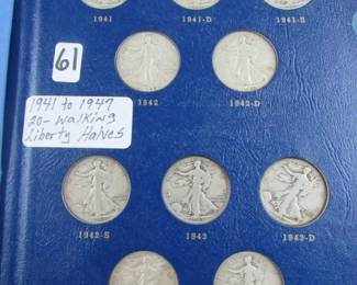 1941 to 1947 Walking Liberty Half Dollars in Blue Book Total of 20 Halves