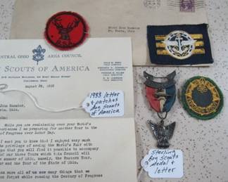 Sterling Boy Scouts of America Medal, Patches, & 1933 Letter