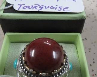 Ross Simons Sterling Ring w/Red Jasper & Turquoise