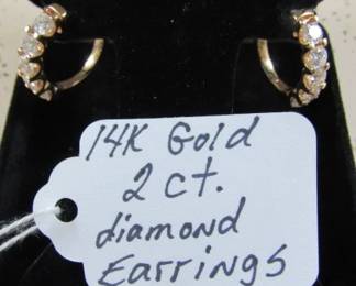 14K Gold 2 ct. Diamond Earrings
