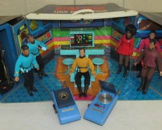 1975 Mego Toys Star Trek U.S.S Enterprise Play Set with Accessories, 6 Figures, & Pair of Star Trek Communicator Walkie Talkies 