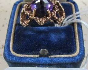 Antique 9K Rose Gold Crown Cut Amethyst Ring