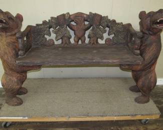 5' Carved Wooden Bear Bench