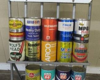 Marathon Motor Oils Roll Along Rack w/Oil Cans - Size 4' x 21"