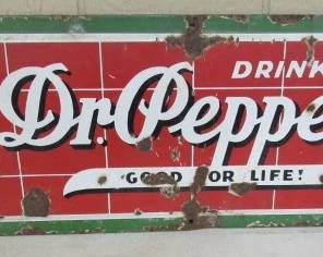 1930's - 1940's Porcelain Drink Dr Pepper Sign - Size: 10 1/2" x 26 3/8"