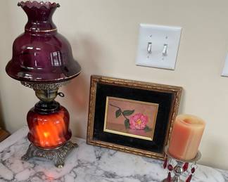 Vintage Amethyst Swirl Hurricane Lamp, beautiful