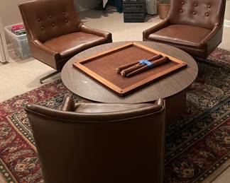 MCM Table w/3 Leather Swivel Chairs. 