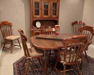 Country Style Dining Room Table, Chairs & Buffet Cabinet