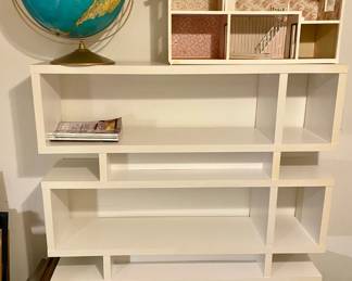 Vintage globe, MCM doll house, modern shelf