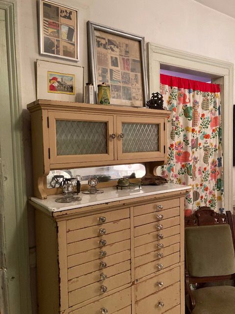 Antique metal dental cabinet